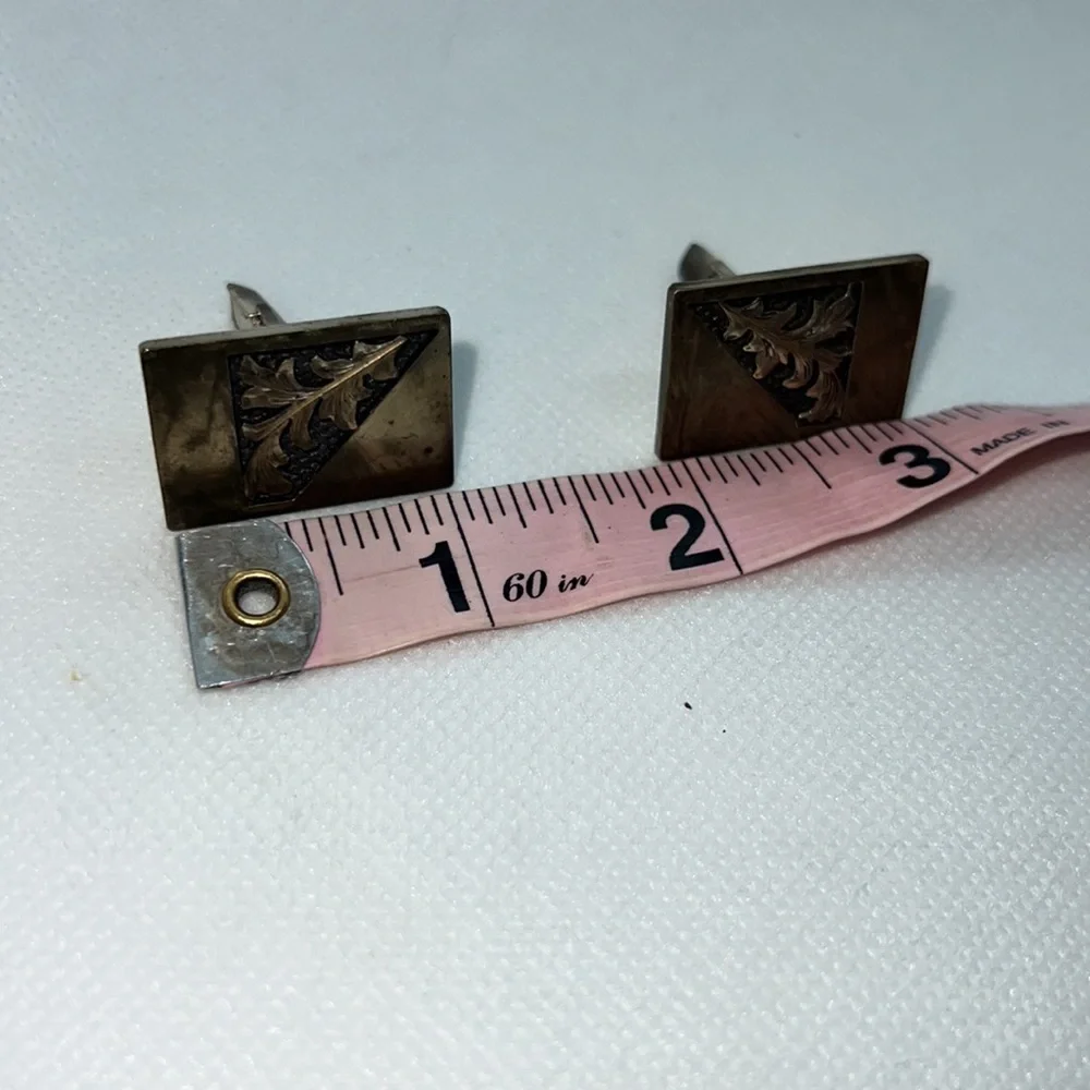 VINTAGE CUFF LINKS STAMPED “STERLING” SILVER WESTERN FOLIAGE DESIGN